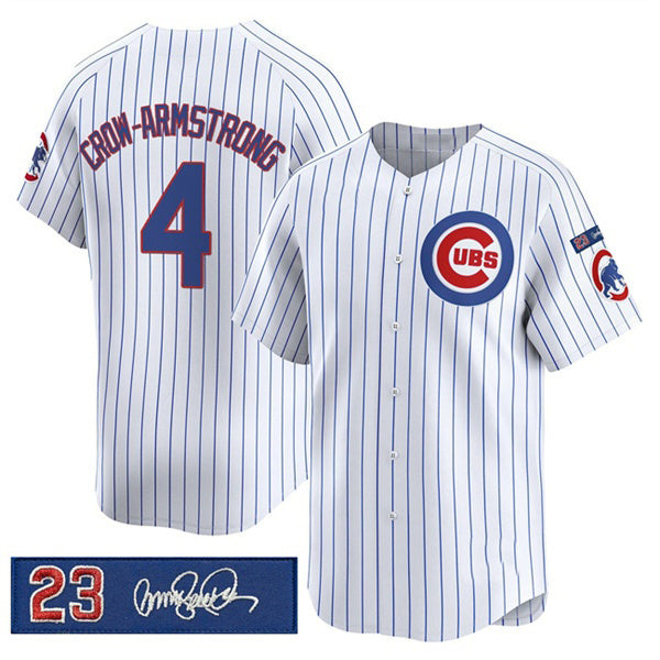 seanshop  Chicago Cubs #4 Pete Crow-Armstrong White  Pinstripe 'Ryne Sandberg Tribute' Vapor Limited V3 Stitched Jersey