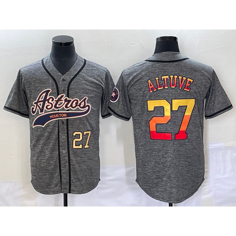 seanshop Houston Astros #27 Jose Altuve Number Grey  Gridiron Cool Base Stitched Jersey