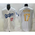 seanshop Los Angeles Dodgers #17 Shohei Ohtani Number White Gold  Stitched Cool Base Jersey 2