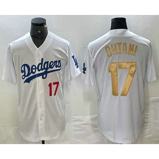 seanshop Los Angeles Dodgers #17 Shohei Ohtani Number White Gold  Stitched Cool Base Jersey 2