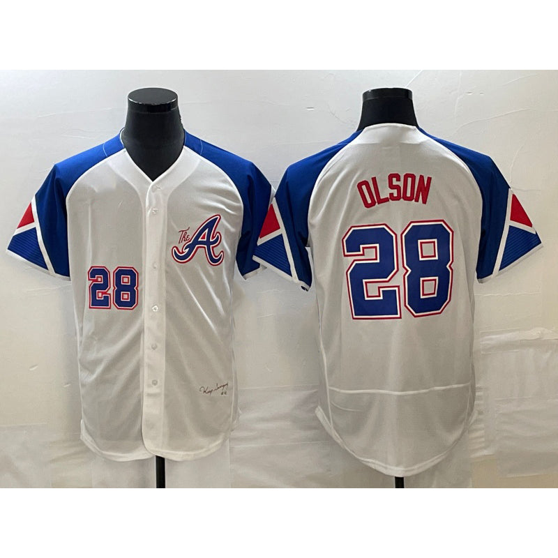 seanshop Atlanta Braves #28 Matt Olson Number White  2023 City Connect Flex Base Stitched Jersey 3