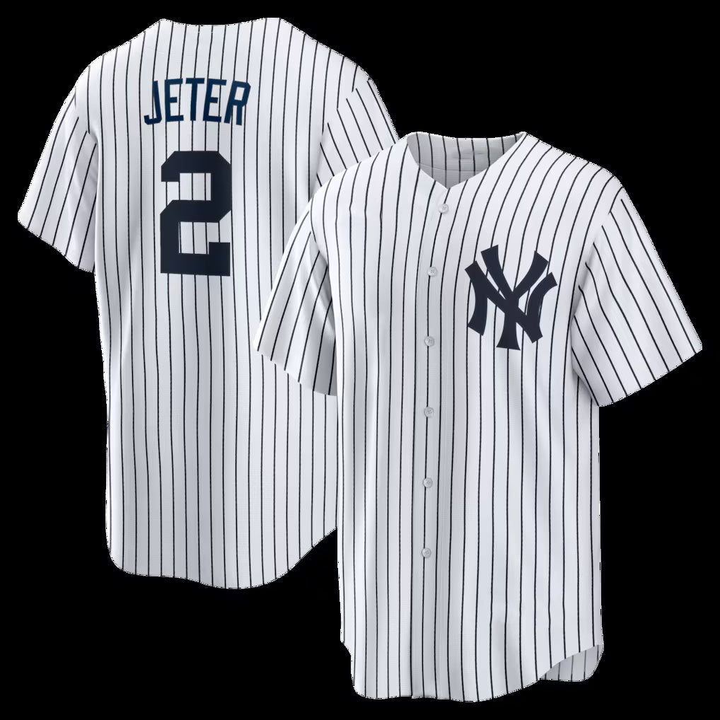 seanshop  New York Yankees #2 Derek Jeter White  Home Retired Player Replica Jersey