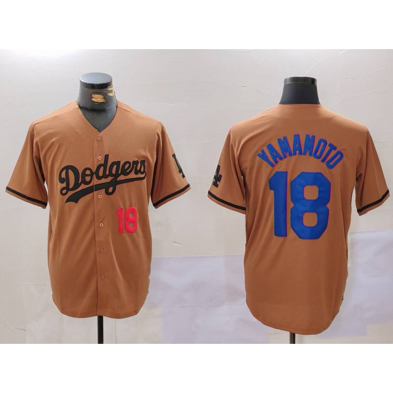 seanshop Los Angeles Dodgers #18 Yoshinobu Yamamoto Number Olive  Cool Base Limited Stitched Jersey 2