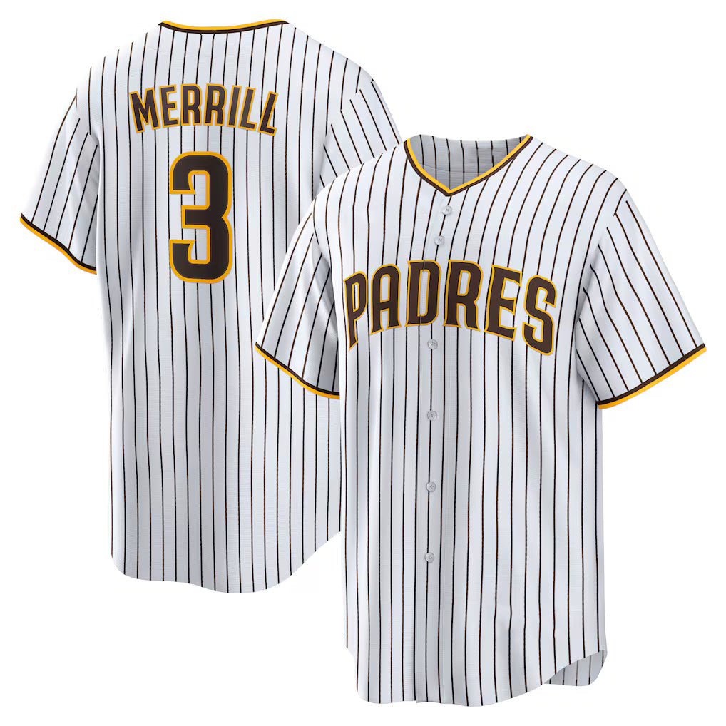 seanshop  San Diego Padres #3 Jackson Merrill White  Home Replica Jersey
