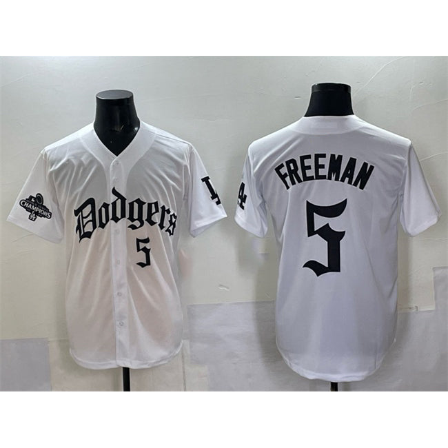 seanshop Los Angeles Dodgers #5 Freddie Freeman White  2025 LA Gothic Style With 2024 World Series Champions Patch Vapor Premier Limited Stitched Jersey