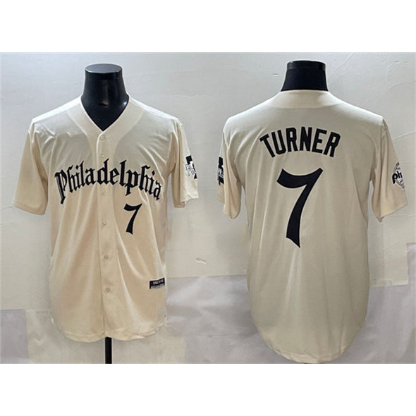 seanshop  Philadelphia Phillies #7 Trea Turner Cream  Gothic Vapor Limited Stitched Jersey