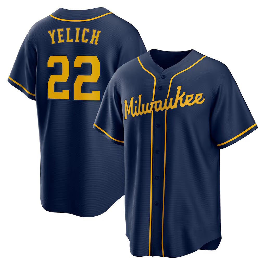 seanshop    Milwaukee Brewers #22 Christian Yelich Navy  Alternate 2 Replica Jersey