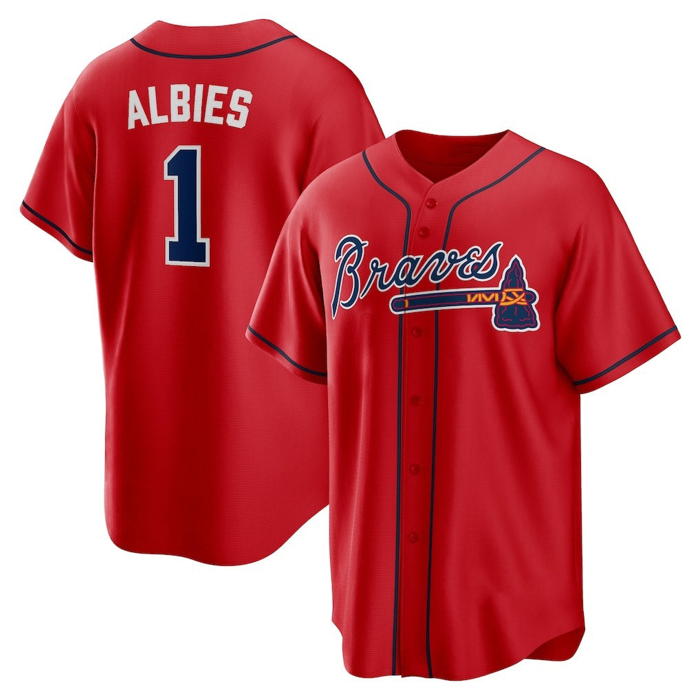 seanshop Atlanta Braves #1 Ozzie Albies Red  Alternate 2 Replica Jersey