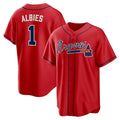 seanshop Atlanta Braves #1 Ozzie Albies Red  Alternate 2 Replica Jersey