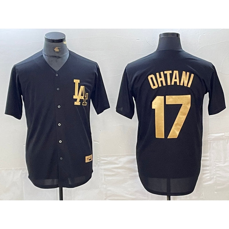 seanshop Los Angeles Dodgers #17 Shohei Ohtani Black Gold  Cool Base Stitched Jersey