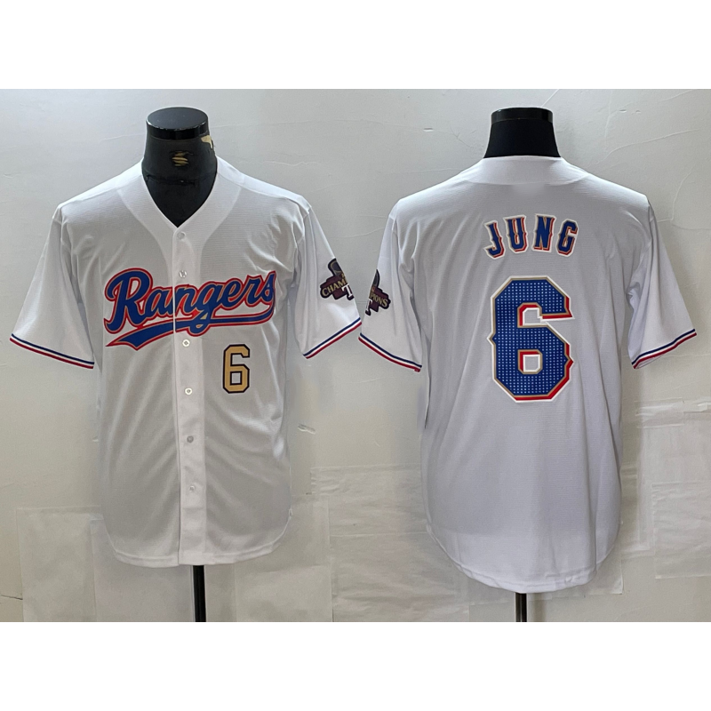seanshop  Texas Rangers #6 Josh Jung Number White  2023 World Series Champions Cool Base Jerseys