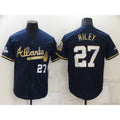 seanshop Atlanta Braves #27 Austin Riley 2022 Navy Blue  2021 World Series Champions Golden Edition Stitched Cool Base Jersey