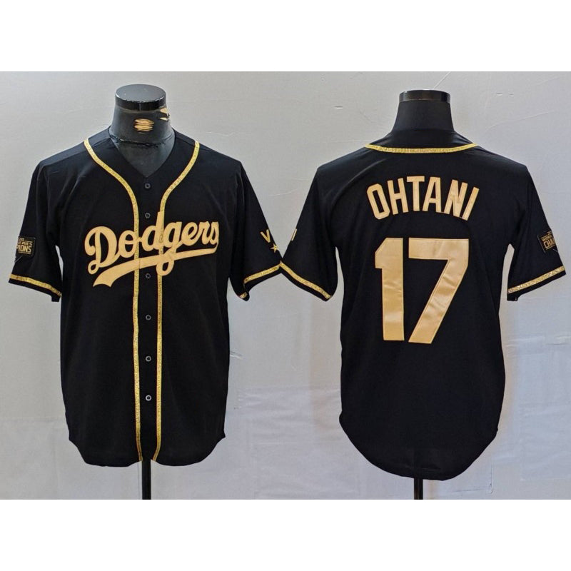 seanshop Los Angeles Dodgers #17 Shohei Ohtani Black Gold  World Series Champions Cool Base Stitched Jersey