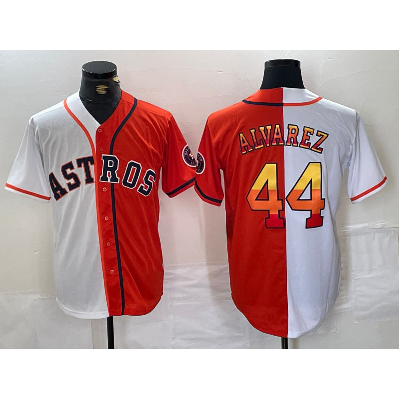 seanshop Houston Astros #44 Yordan Alvarez White Orange  Split Stitched Jersey 2