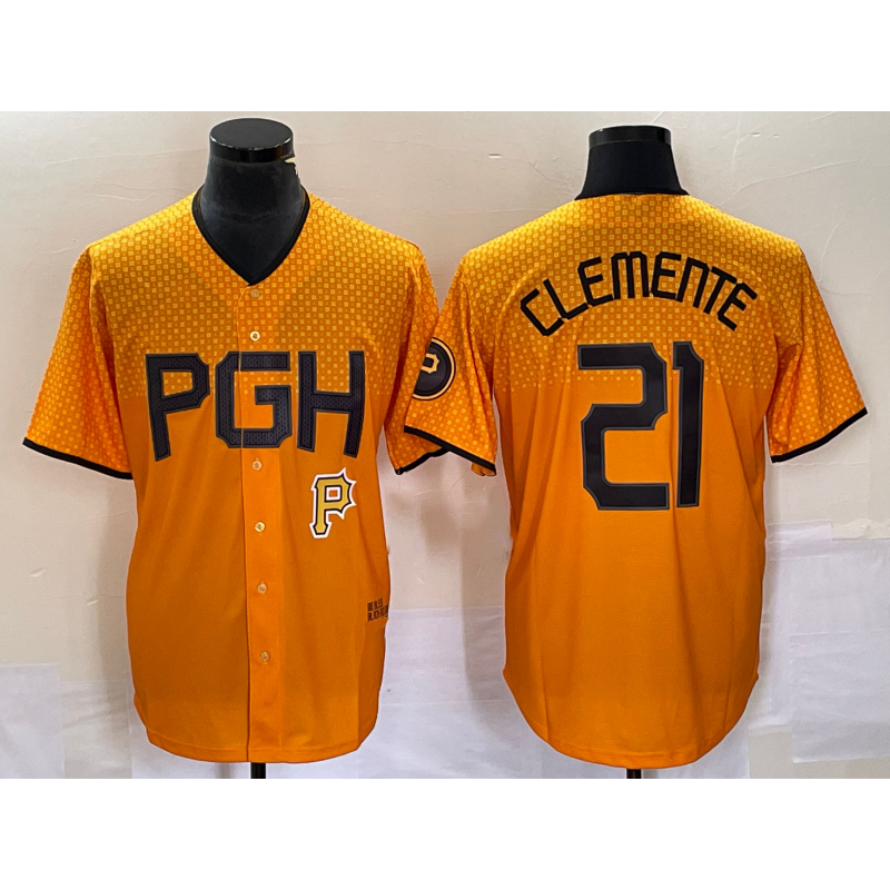 seanshop  Pittsburgh Pirates #21 Roberto Clemente Gold  2023 City Connect Stitched Jersey