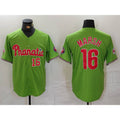 seanshop  Philadelphia Phillies #16 Brandon Marsh Number Green  With Patch Stitched Cool Base Jersey
