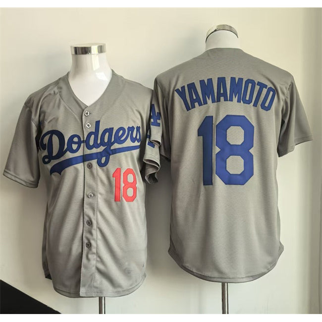 seanshop Los Angeles Dodgers #18 Yoshinobu Yamamoto Gray  Cool Base Stitched Jersey