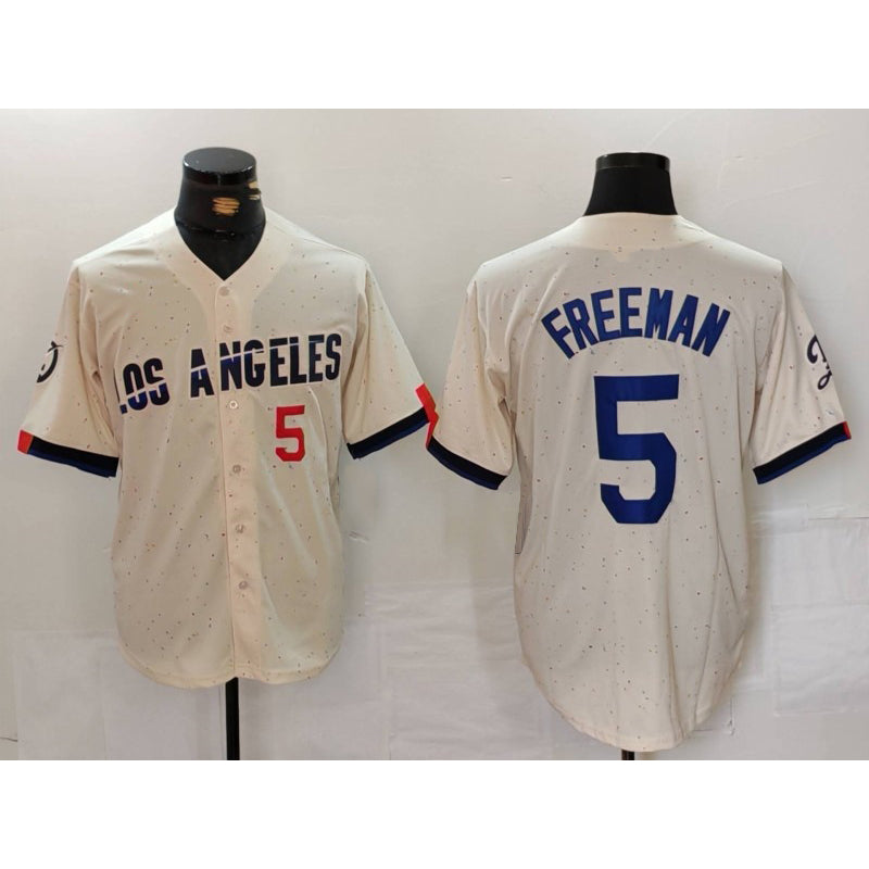 seanshop Los Angeles Dodgers #5 Freddie Freeman Number Cream  2024 City Connect Limited Stitched Jersey 2