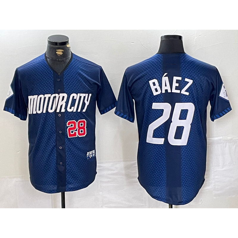 seanshop Detroit Tigers #28 Javier Baez Number 2024 Navy  City Connect Cool Base Limited Stitched Jersey