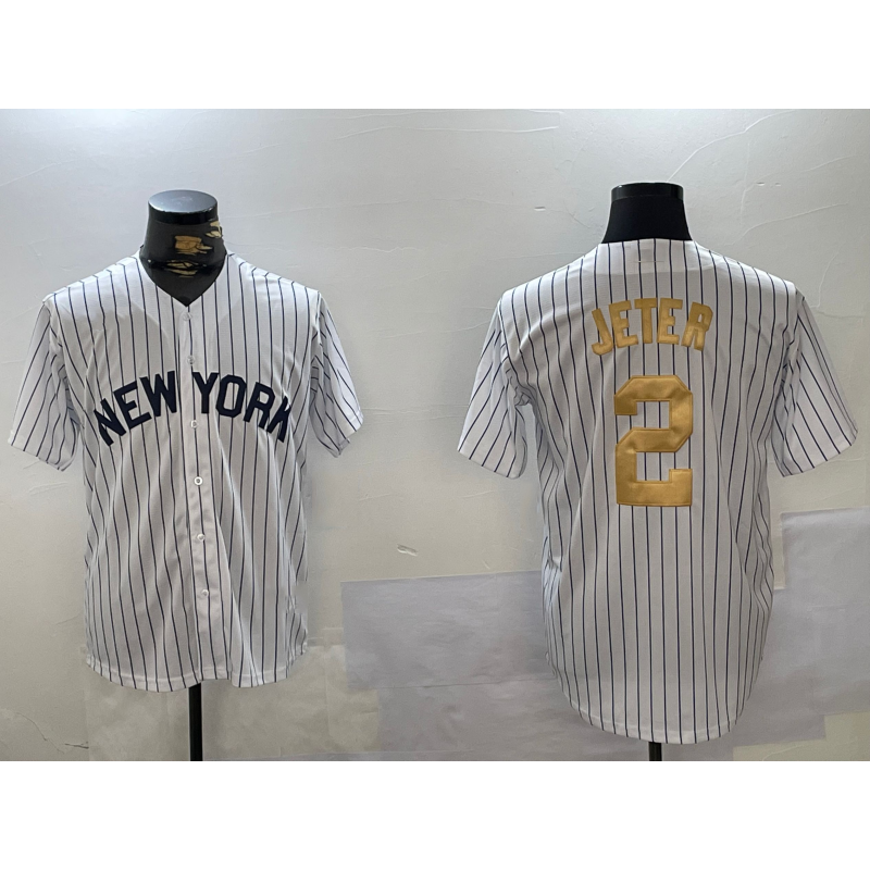 seanshop  New York Yankees #2 Derek Jeter White  Pinstripe Fashion Cool Base Jersey 2