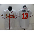seanshop Atlanta Braves #13 Ronald Acuna Jr 2022 White Gold  World Series Champions Program Cool Base Stitched Jersey