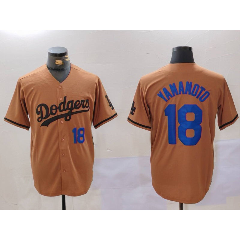 seanshop Los Angeles Dodgers #18 Yoshinobu Yamamoto Number Olive  Cool Base Limited Stitched Jerseys