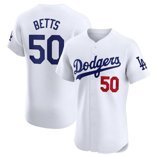 seanshop Los Angeles Dodgers #50 Mookie Betts White  Home Elite Stitched Jersey