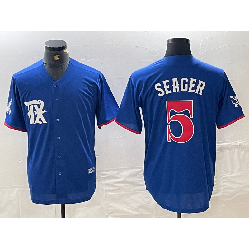 seanshop  Texas Rangers #5 Corey Seager Royal Blue  2023 City Connect Stitched Jersey
