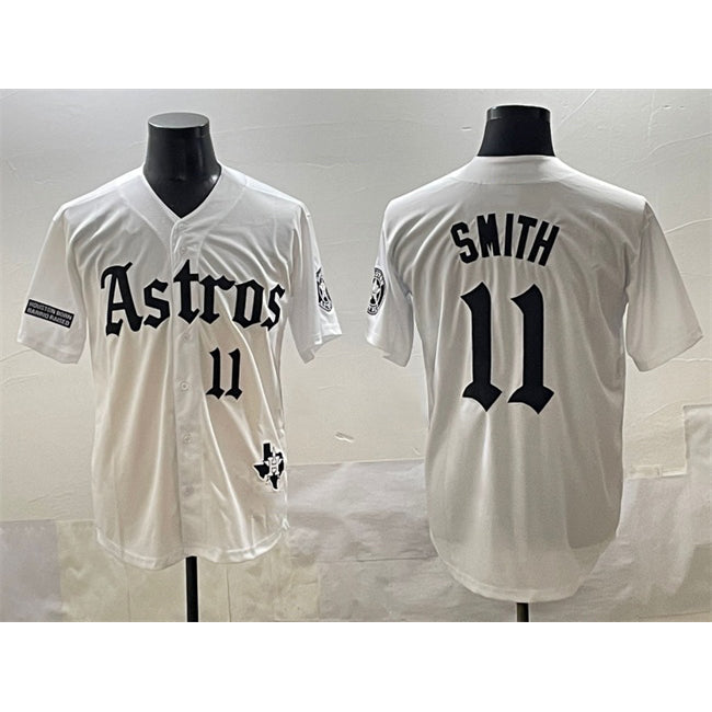 seanshop Houston Astros #11 Cam Smith White  Gothic 'Houston Born Barrio Raised' Limited Stitched Jersey