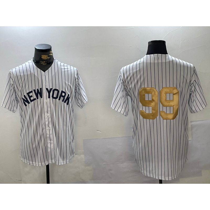 seanshop  New York Yankees #99 Aaron Judge White  Pinstripe Without Name Fashion Cool Base Jersey 2