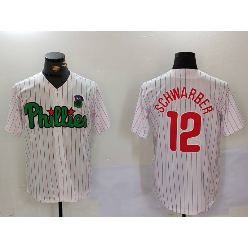 seanshop  Philadelphia Phillies #12 Kyle Schwarber White Green  Cool Base Stitched Jersey 2
