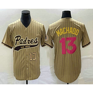 seanshop  San Diego Padres #13 Manny Machado Number Tan  Pinstripe 2023 City Connect Cool Base Stitched Jersey