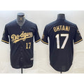 seanshop Los Angeles Dodgers #17 Shohei Ohtani Number Black Gold  Stitched Cool Base Jersey 2