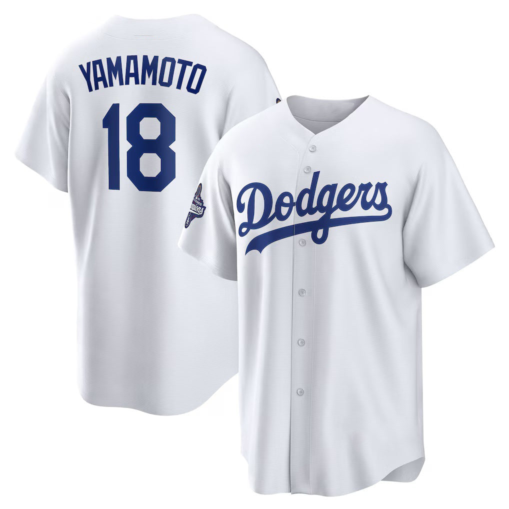 seanshop Los Angeles Dodgers #18 Yoshinobu Yamamoto White  2025 World Series Champions Home Replica Jersey