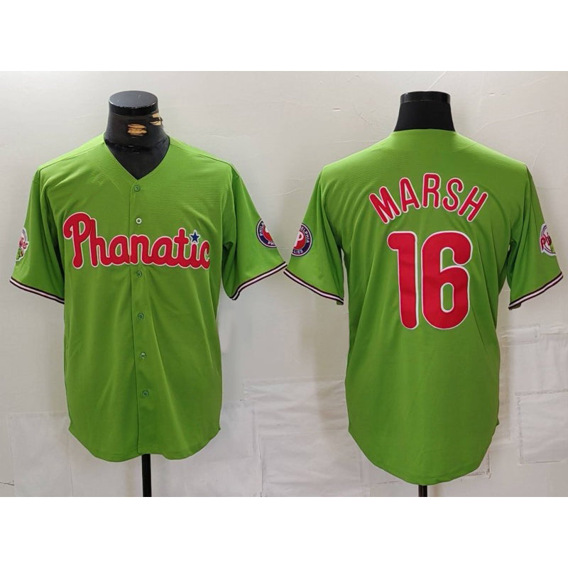 seanshop  Philadelphia Phillies #16 Brandon Marsh Green  With Patch Stitched Cool Base Jersey