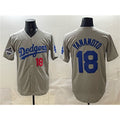 seanshop Los Angeles Dodgers #18 Yoshinobu Yamamoto Gray  2025 World Series Champions Patch Stitched Jersey