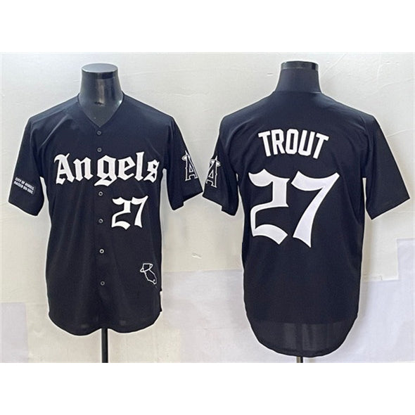 seanshop Los Angeles Angels #27 Mike Trout Black  'Gothic Halo Edition' Vapor Limited Stitched Jersey