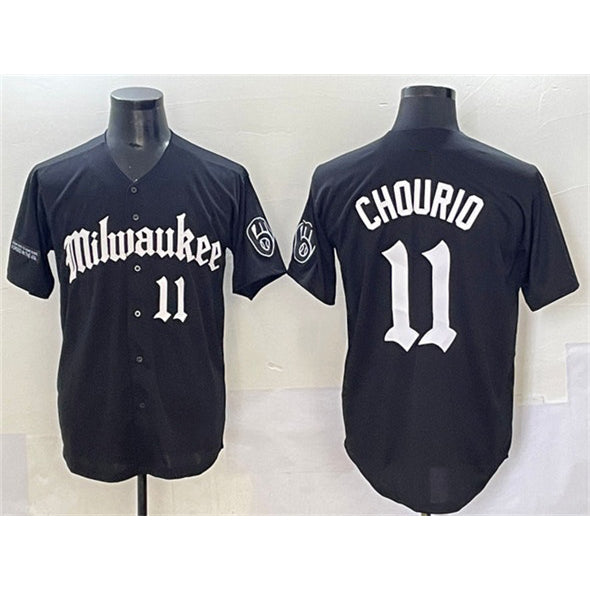 seanshop    Milwaukee Brewers #11 Jackson Chourio Black  'Gothic 414 Shadows Edition' Vapor Premier Limited Stitched Jersey