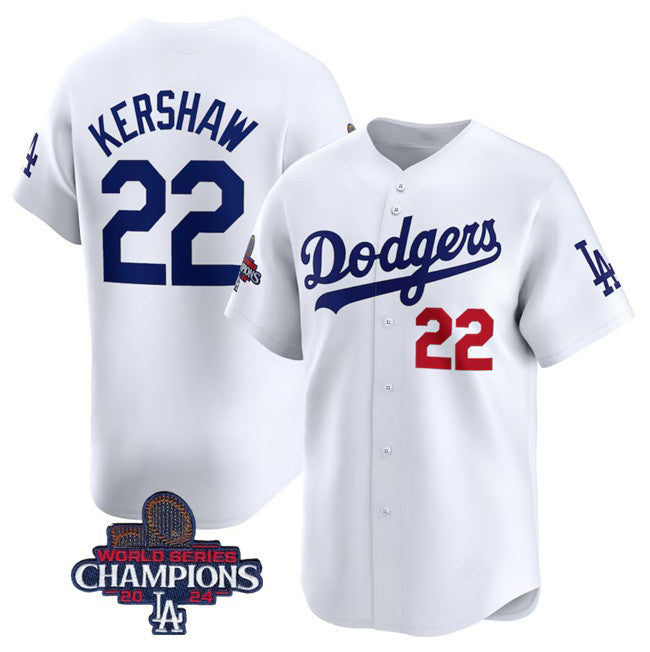 seanshop Los Angeles Dodgers #22 Clayton Kershaw White  2024 World Series Champions Home Limited Stitched Jersey