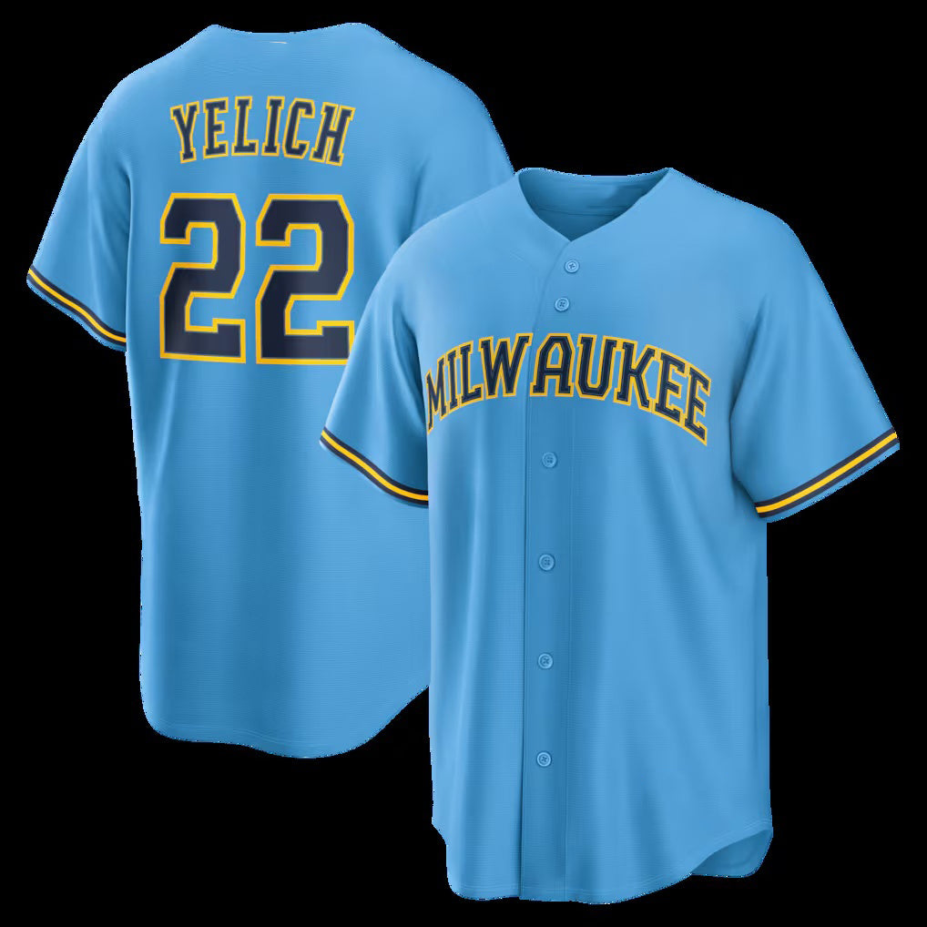 seanshop    Milwaukee Brewers #22 Christian Yelich Light Blue  Road Replica Jersey