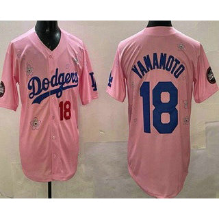 seanshop Los Angeles Dodgers #18 Yoshinobu Yamamoto Pink  2025 Tokyo Series Limited Jersey