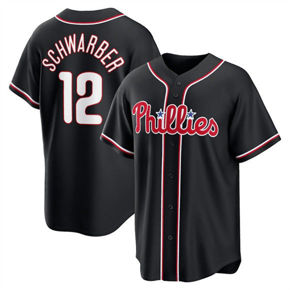 seanshop  Philadelphia Phillies #12 Kyle Schwarber Fashion Black  Out Stitched Jersey