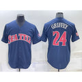 seanshop  Seattle Mariners #24 Ken Griffey Navy Blue  Fashion Stars Stripes Cool Base Independence Day Jersey