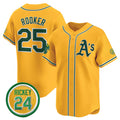 seanshop  Oakland Athletics  #25 Brent Rooker Yellow  2024 Limited With Rickey Henderson Patch Stitched Jersey