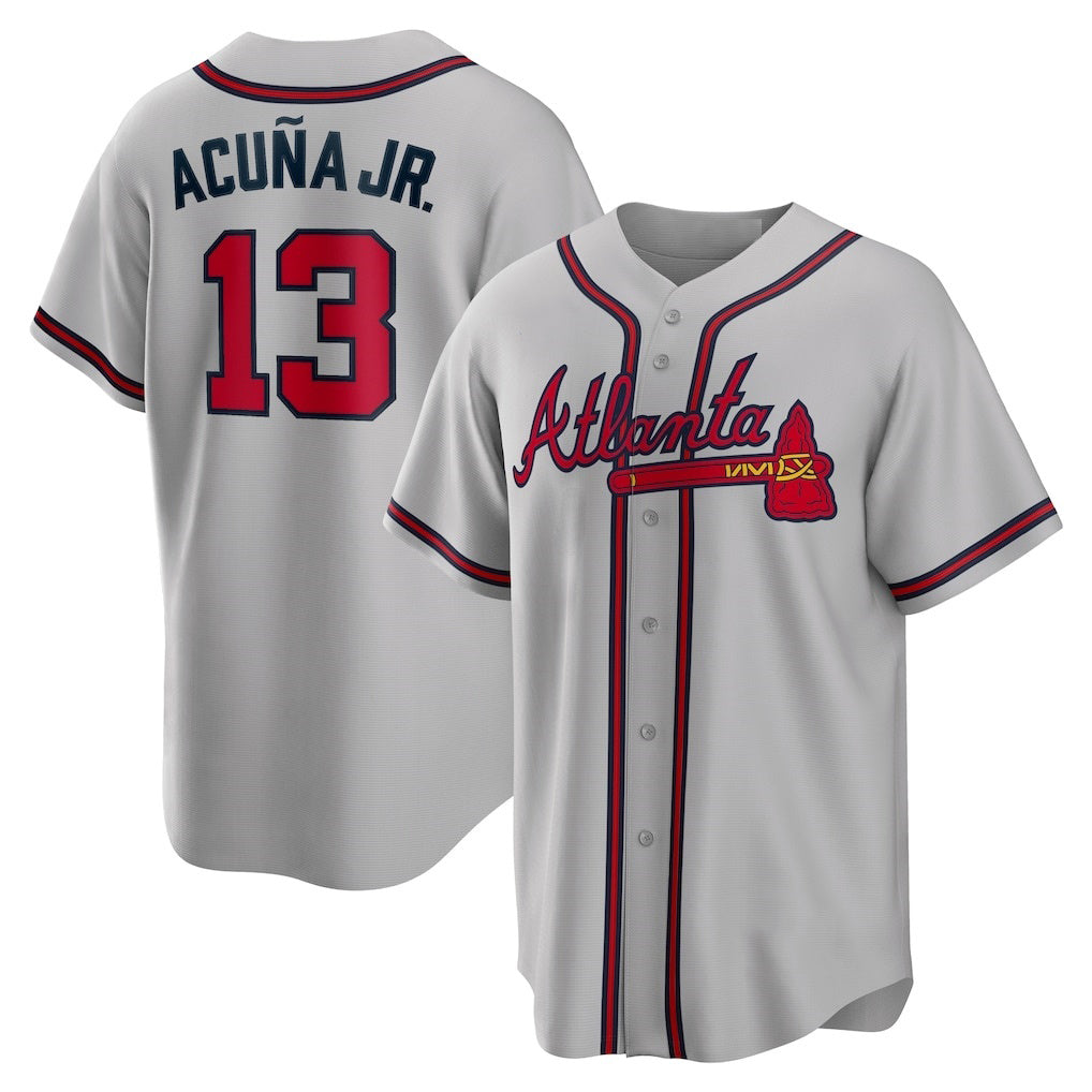 seanshop Atlanta Braves #13 Ronald Acuna Jr. Gray  Road Replica Player Name Jersey