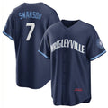 seanshop  Chicago Cubs #7 Dansby Swanson Navy  City Connect Cool Base Stitched Jersey