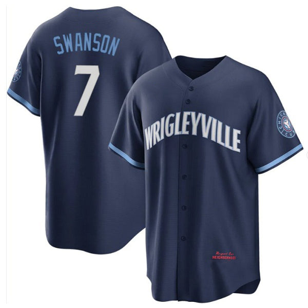 seanshop  Chicago Cubs #7 Dansby Swanson Navy  City Connect Cool Base Stitched Jersey