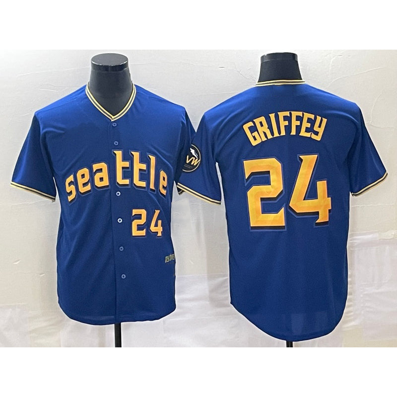 seanshop  Seattle Mariners #24 Ken Griffey Number Blue  2023 City Connect Cool Base Stitched Jersey 2