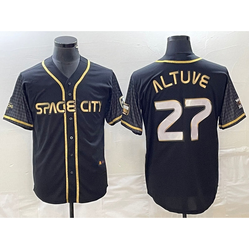 seanshop Houston Astros #27 Jose Altuve Black  City Connect Cool Base Stitched Jersey
