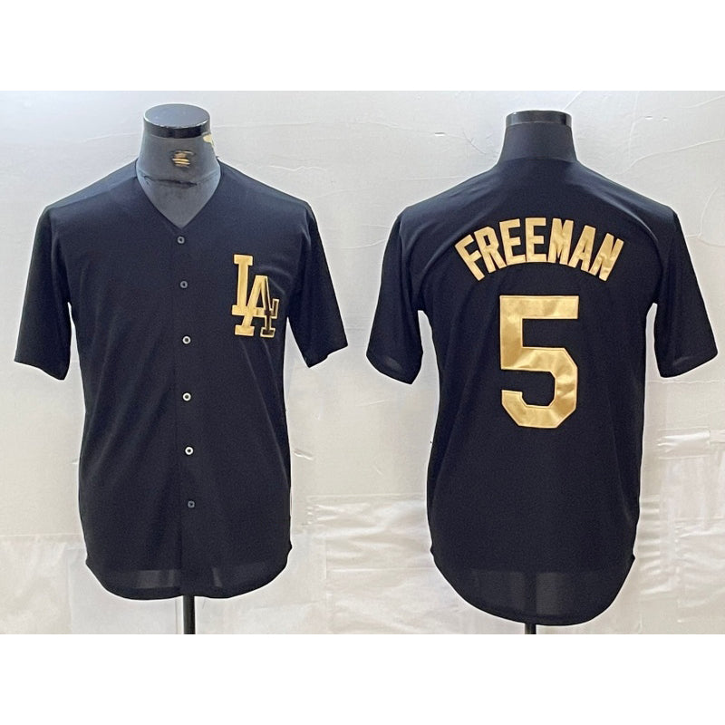 seanshop Los Angeles Dodgers #5 Freddie Freeman Black Gold  Cool Base Stitched Jersey